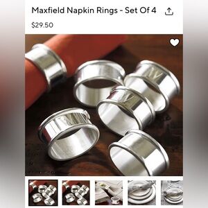 Pottery Barn Silver Napkin Rings Set